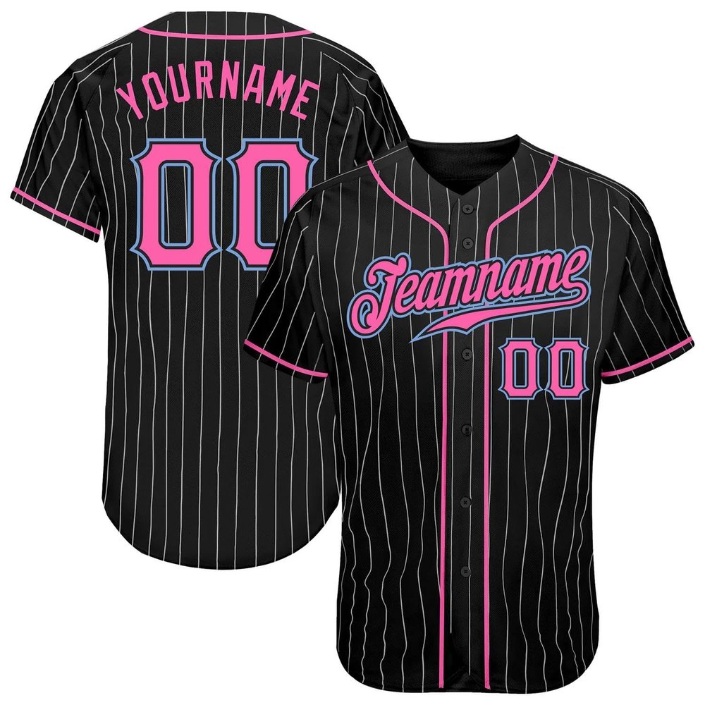 NineFit Basics Custom Baseball Jersey for Men Women Youth, Printed Stitched Personalized Name Number, Black Pink Pinstripe Sports Uniform
