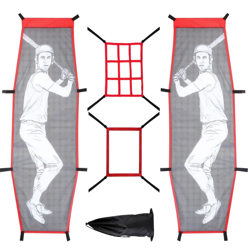 Supvision 4Pcs Premium Baseball and Softball Pitching Training Kit Adjustable 9 Hole Target Net Realistic Dummy Batter for Precision Practice Portable Strike Zone Trainer to Enhance Hitting Accuracy