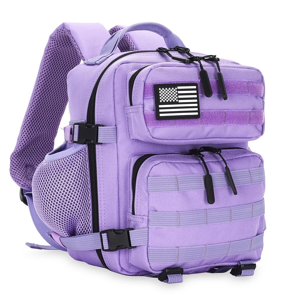 HongXingHai 9L Mini Tactical Backpack for Men and Women, Tactical Backpack Small for Hiking, Small Tactical BagLight Purple