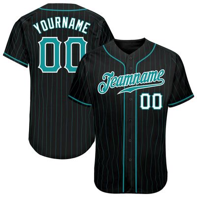 NineFit Basics Custom Baseball Jersey for Men Women Youth, Printed Stitched Personalized Name Number, Black Aqua Pinstripe Baseball Shirt