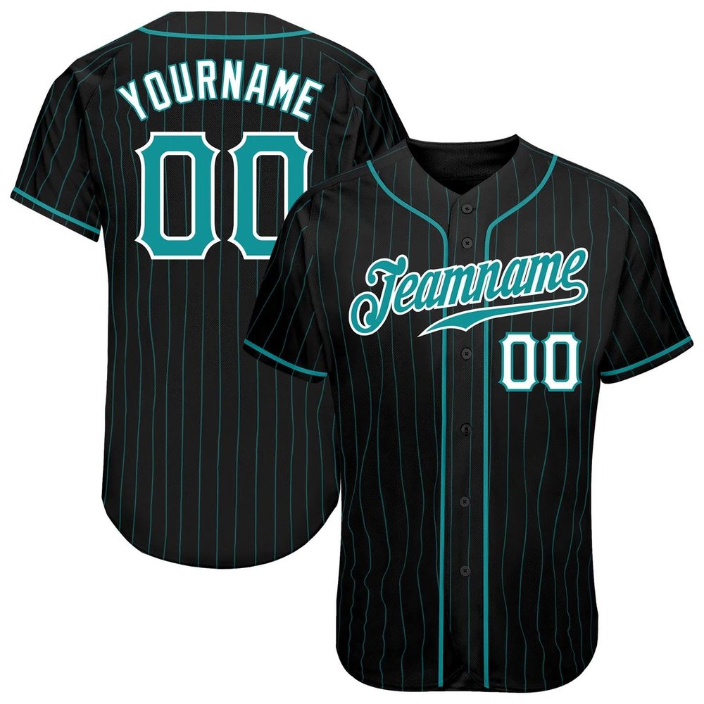 NineFit Basics Custom Baseball Jersey for Men Women Youth, Printed Stitched Personalized Name Number, Black Aqua Pinstripe Baseball Shirt