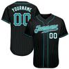 NineFit Basics Custom Baseball Jersey for Men Women Youth, Printed Stitched Personalized Name Number, Black Aqua Pinstripe Baseball Shirt view 1