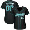 NineFit Basics Custom Baseball Jersey for Men Women Youth, Printed Stitched Personalized Name Number, Black Aqua Pinstripe Baseball Shirt view 2