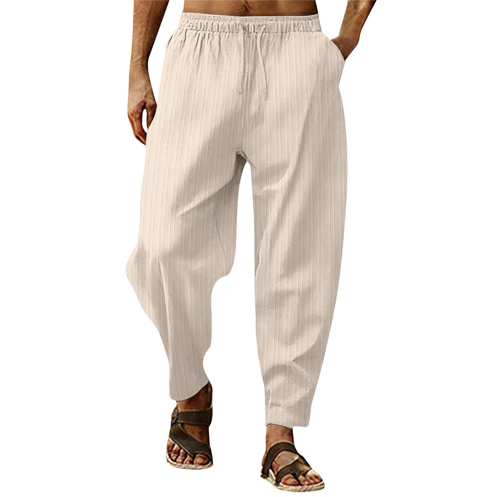 RTTUIOP Men's Cotton Linen Pants Solid Color Harem Pants Casual Capri Pant Lightweight Loose 3/4 Shorts Drawstring Elastic Waist Beach Yoga Trousers Summer Pant