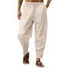 RTTUIOP Men's Cotton Linen Pants Solid Color Harem Pants Casual Capri Pant Lightweight Loose 3/4 Shorts Drawstring Elastic Waist Beach Yoga Trousers Summer Pant view 1