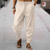 RTTUIOP Men's Cotton Linen Pants Solid Color Harem Pants Casual Capri Pant Lightweight Loose 3/4 Shorts Drawstring Elastic Waist Beach Yoga Trousers Summer Pant view 2