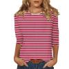 3/4 Sleeve Tops for Women Round Neck Striped T Shirts Casual Cute Ethnic Three Quarter Sleeve Summer Blouses Comfy Country Tunic Tops to Wear with Leggings Womens 3/4 Sleeve T Shirts 2025 Red view 1