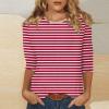 3/4 Sleeve Tops for Women Round Neck Striped T Shirts Casual Cute Ethnic Three Quarter Sleeve Summer Blouses Comfy Country Tunic Tops to Wear with Leggings Womens 3/4 Sleeve T Shirts 2025 Red view 2