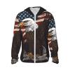 Dwrepo UPF 50+ USA Patriotic Eagle with American Flag Print Sun Protection Hoodie Jacket Full Zip Long Sleeve Sun Shirt, Medium, Black view 1