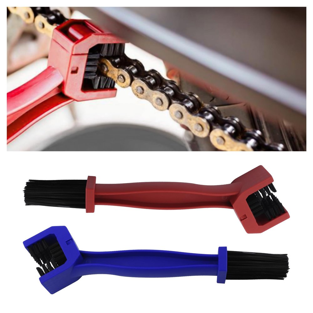 2PCS Motorcycle Chain Brush,Double-Ended Motorcycle Chain Cleaner with Three-Sided and Long Bristles,Universal Motorcycle Chain Cleaning Kit for Motorcycle Bicycle Mountain Bike (1 Red + 1 Blue)
