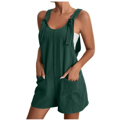 KICILVS Womens Rompers for Summer Casual Sleeveless Suspender Short Jumpsuit Boho Solid Color Overalls with Pockets