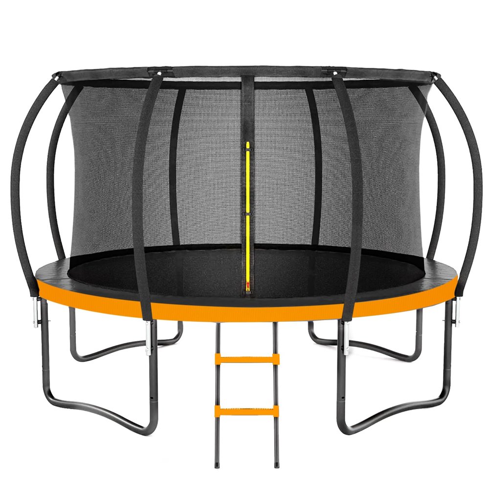 Kiivakii Trampoline 10FT 12FT 14FT 16 FT, Outdoor Trampolines for Kids and Adults, Recreational Trampolines with Curved Poles & Enclosure, ASTM Approval Round Trampoline for Backyard