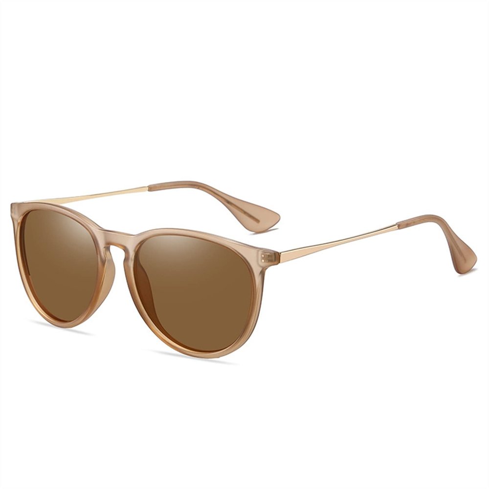 GeRRiT Sunglasses Retro Classic Round Polarized Sunglasses Fashion Men And Women Dazzling Pink Black Frame Mirror Sunglasses UV400 (Color : Yellow Framed Brown Mirror B), 4812414