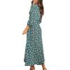 NineFit Basics Beach Dresses for Women,2024 Summer Trendy Floral Boho Dress,Elegant V Neck Long Sleeve Maxi Dress,Romantic Flowy Ruched Hawaiian Dress Cruise Resort Outfits(C-Green,XL), X-Large view 4