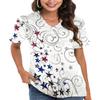 Women 4th of July Outfit Short Sleeve V Neck Patriotic Shirt USA Flag Independence Day Four of July Tee USA Clothing American Flag Tops Stars White S view 1