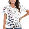 Women 4th of July Outfit Short Sleeve V Neck Patriotic Shirt USA Flag Independence Day Four of July Tee USA Clothing American Flag Tops Stars White S view 3