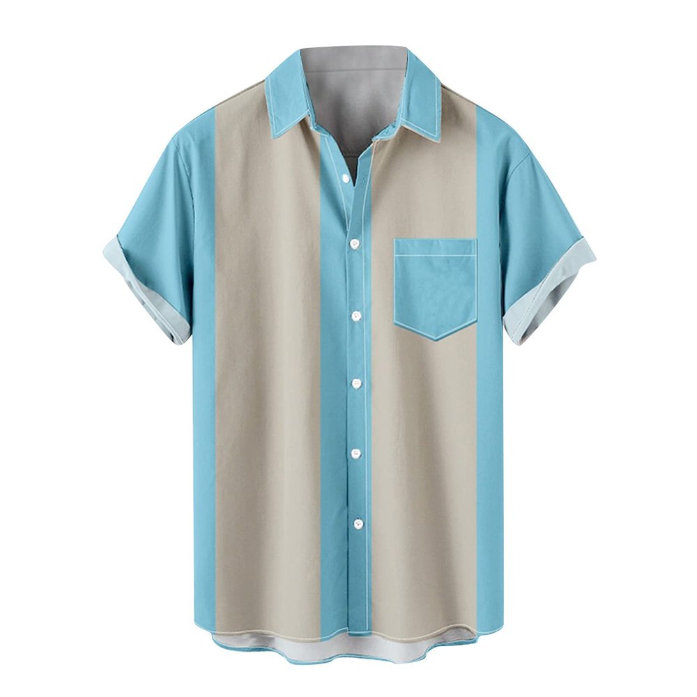 clearance of sales today deals prime Mens Shirts Button Down Short Sleeve Casual Tshirt Loose Fit Color Block Collar Shirt Hawaiian Summer Beach Shirt slim fit t shirts for men Sky Blue XXL