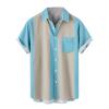 clearance of sales today deals prime Mens Shirts Button Down Short Sleeve Casual Tshirt Loose Fit Color Block Collar Shirt Hawaiian Summer Beach Shirt slim fit t shirts for men Sky Blue XXL view 1