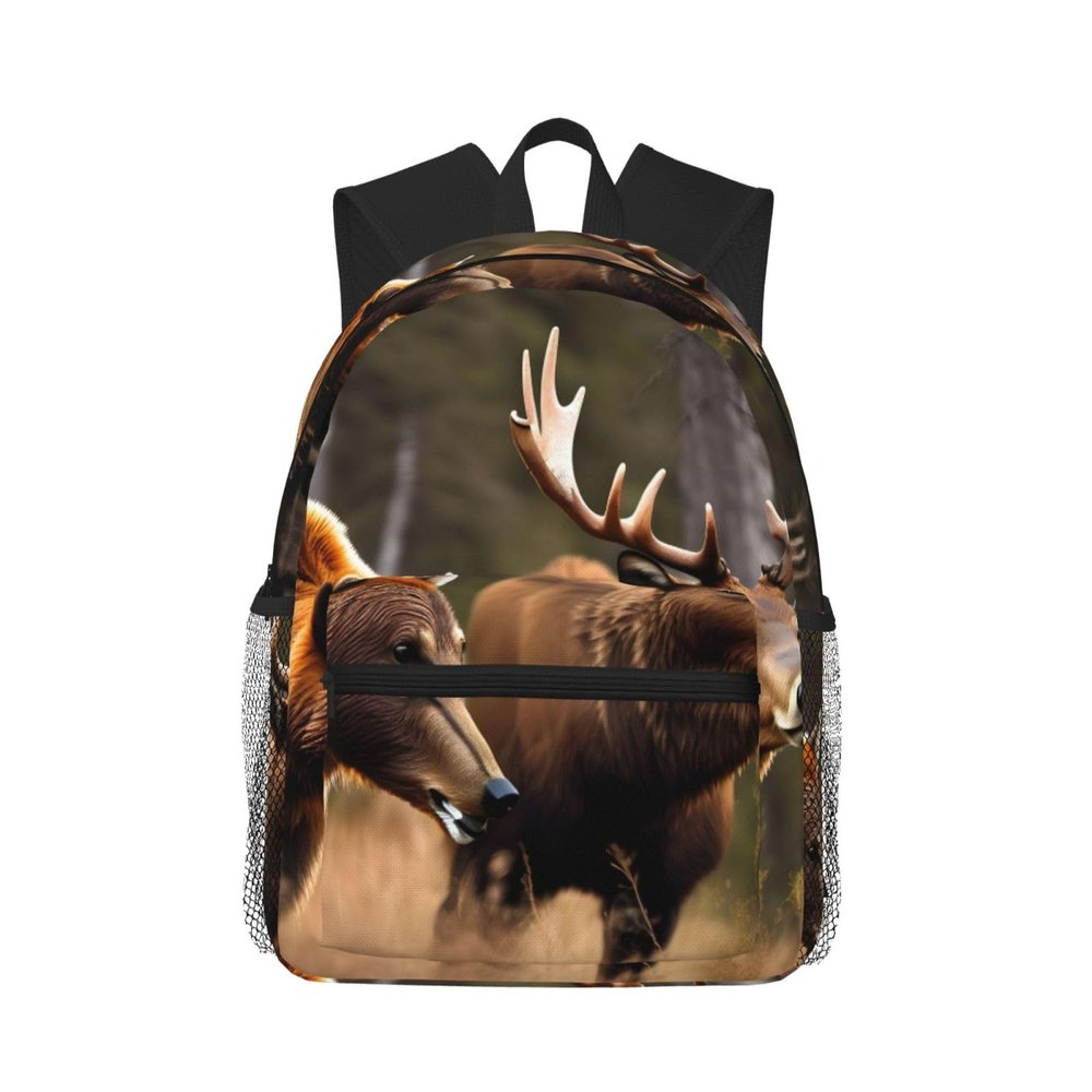 ZISHAK Wildlife Hunting Deer Bear Elk Print Comfortable Backpack,Your Essential Casual Travel Bag For Outdoor Adventures, SB-122