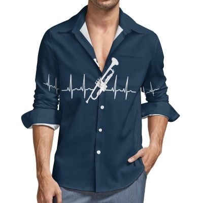 Trumpet Heartbeat Shirt Casual Button Down Shirts Long Sleeve Shirt Dress Shirt