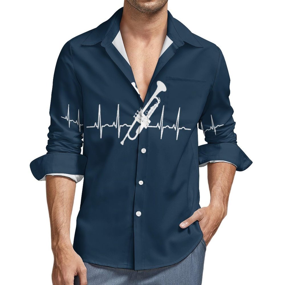 Trumpet Heartbeat Shirt Casual Button Down Shirts Long Sleeve Shirt Dress Shirt