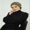 Aisha's Design Instant Turban Head Wraps for Women Combed Cotton Scarf Comfortable Lightweight Pre tied Hijab Flexible Turban Head Covering with Back Rose Plain Headwear, Army Green view 2