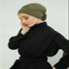 Aisha's Design Instant Turban Head Wraps for Women Combed Cotton Scarf Comfortable Lightweight Pre tied Hijab Flexible Turban Head Covering with Back Rose Plain Headwear, Army Green view 4