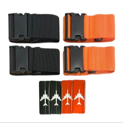 8 Pack Luggage Set, 4 Pack Straps and 4 Pack ID Tags, Adjustable Heavy-Duty 79" Secure Travel Suitcase Belts (Orange/Black)