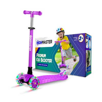 Highmaster 3-Wheel Toddler Scooter for Boys Light-Up Wheels, Safe Ride for Ages 2+ Holds Up to 165 lbs (Purple)