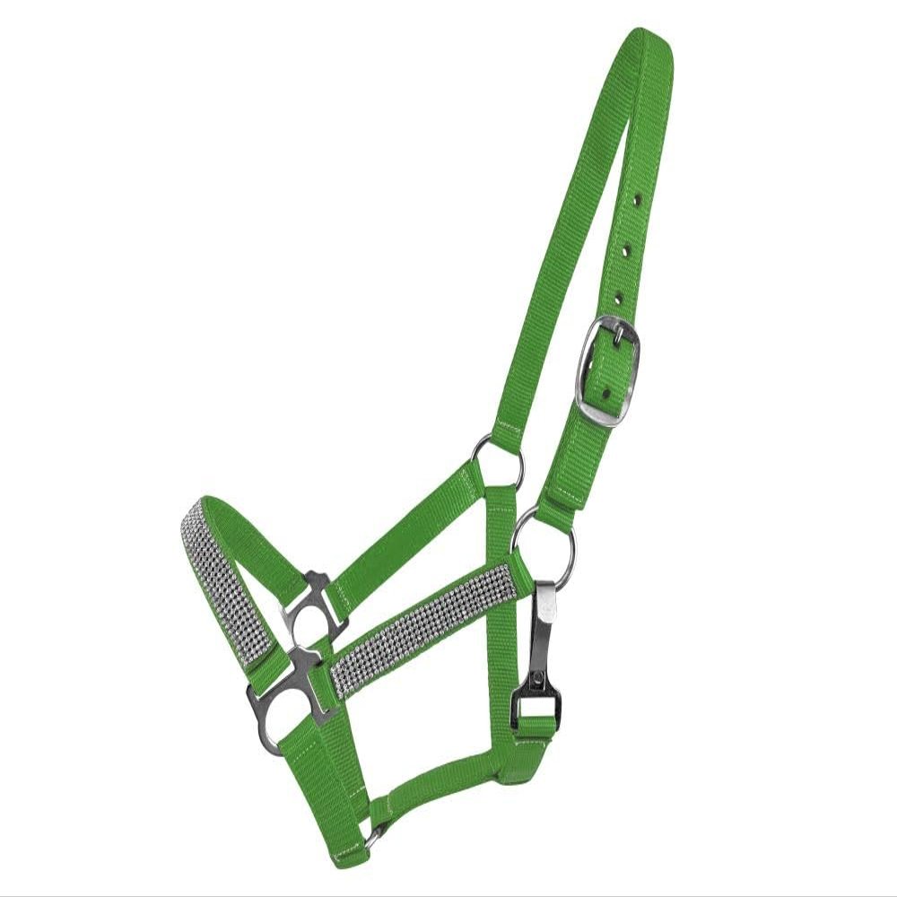 2-Ply Medium/Large Pony Nylon Halter w/Crystals (Lime)