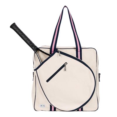 Ame & Lulu Hamptons Tennis Tour Bag - Removable Adjustable Straps - Exterior Pocket Fits Two Racquets (Pinkberry)