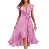 Women's 2024 Summer Casual Flutter Short Sleeve Crew Neck Smocked Elastic Waist Tiered Midi Dress Summer Wrap Maxi Dress Boho Floral V Neck Short Sleeve Ruffle Hem Split Beach Long Dresses Pink view 1