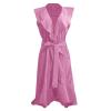 Women's 2024 Summer Casual Flutter Short Sleeve Crew Neck Smocked Elastic Waist Tiered Midi Dress Summer Wrap Maxi Dress Boho Floral V Neck Short Sleeve Ruffle Hem Split Beach Long Dresses Pink view 3