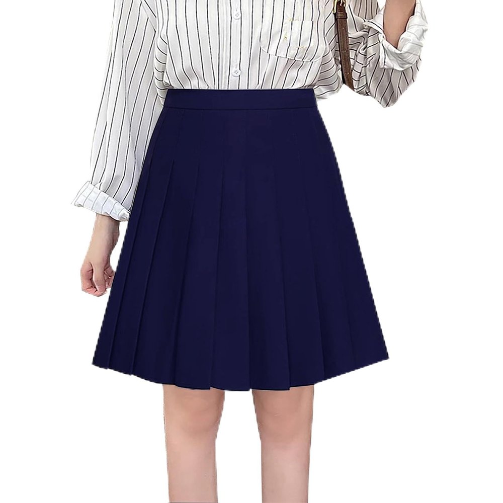 ZHANCHTONG Women's High Waist A-Line Pleated Mini Skirt Short Tennis Skirt (Midi-Navy,S)