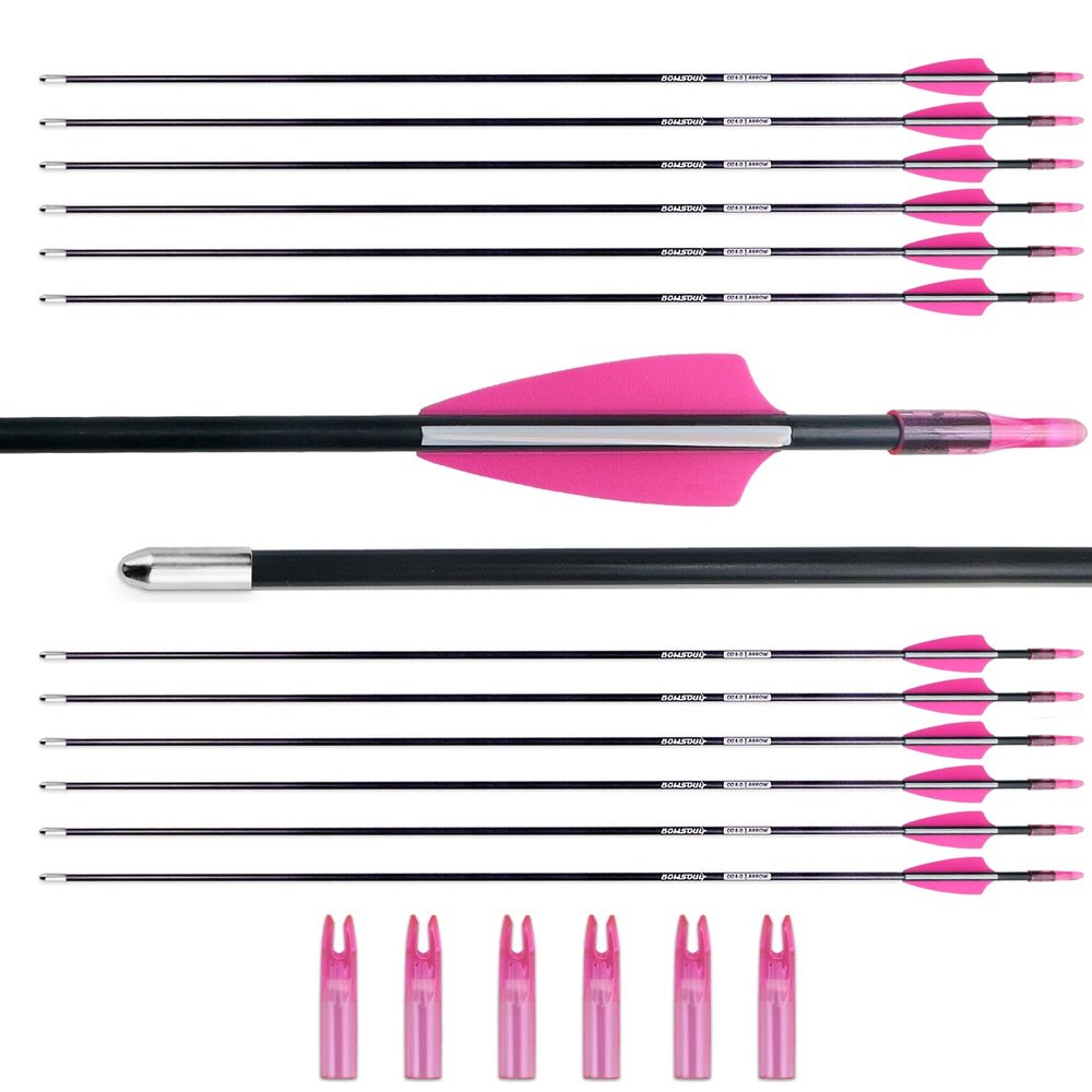 BOWSOUL 31 Archery Arrows Training Practice Target Arrows for Kids Youth or Beginners Safe Blunt Points Durable Shaft on Recurve Bows Youth Bow and Longbows(Pack of 12) (Pink White)