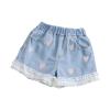NineFit Basics Little Girls Embroidered Elastic Waist Denim Shorts Ruffle Hem Toddler Baby Girl Summer Flower Jean (Blue-2, 3-4 Years) view 1