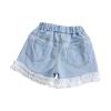 NineFit Basics Little Girls Embroidered Elastic Waist Denim Shorts Ruffle Hem Toddler Baby Girl Summer Flower Jean (Blue-2, 3-4 Years) view 2