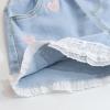 NineFit Basics Little Girls Embroidered Elastic Waist Denim Shorts Ruffle Hem Toddler Baby Girl Summer Flower Jean (Blue-2, 3-4 Years) view 3
