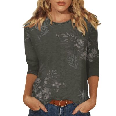 3/4 Length Sleeve Womens Tops Dressy Casual Blouses - Spring Fashion 2026 Plus Size Crew Neck Fitted Tshirts - Business Going Out Trendy Tunics Tops Beach Vacation Outfits 02-Gray M