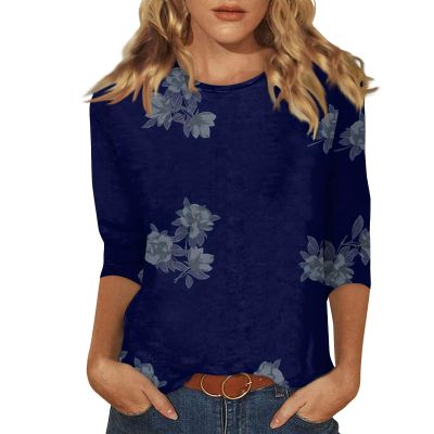 3/4 Length Sleeve Womens Tops Dressy Casual Blouses - Spring Fashion 2026 Plus Size Crew Neck Fitted Tshirts - Business Going Out Trendy Tunics Tops Beach Vacation Outfits 12-Blue S