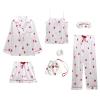 ANUFER Womens 7PCS Satin Pyjama Set Spring Summer Autumn Tops & Pants Shorts Sleepwear White Strawberry SN07655 M view 1