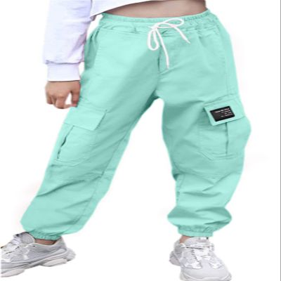 AOWKULAE Big Girls Pants, Drawstring Elastic Waist Loose Tapered Cargo Jogger Pants with Multi Pockets for Girl, S-Aqua, 14-16 Years = Tag 180
