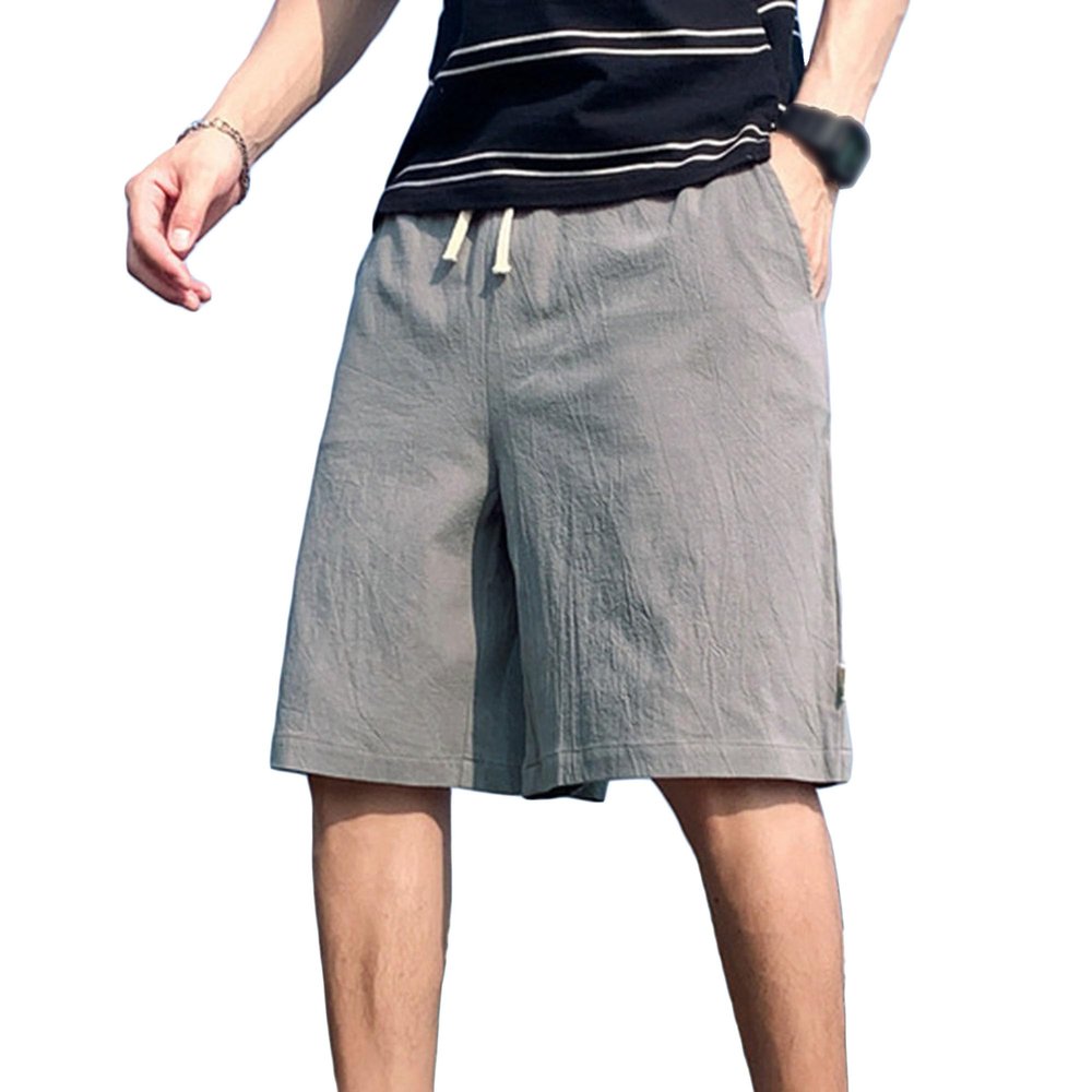 SWJGLITTR Men's Linen Cotton Short Pants Drawstring Elastic Waist Outdoor Shorts Summer Casual Lightweight Board Short (Grey,X-Large)