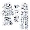 ANUFER Womens 7PCS Satin Pajama Set Spring Summer Autumn Tops & Pants Shorts Sleepwear White Heart SN07655 M view 1