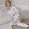 ANUFER Womens 7PCS Satin Pajama Set Spring Summer Autumn Tops & Pants Shorts Sleepwear White Heart SN07655 M view 3