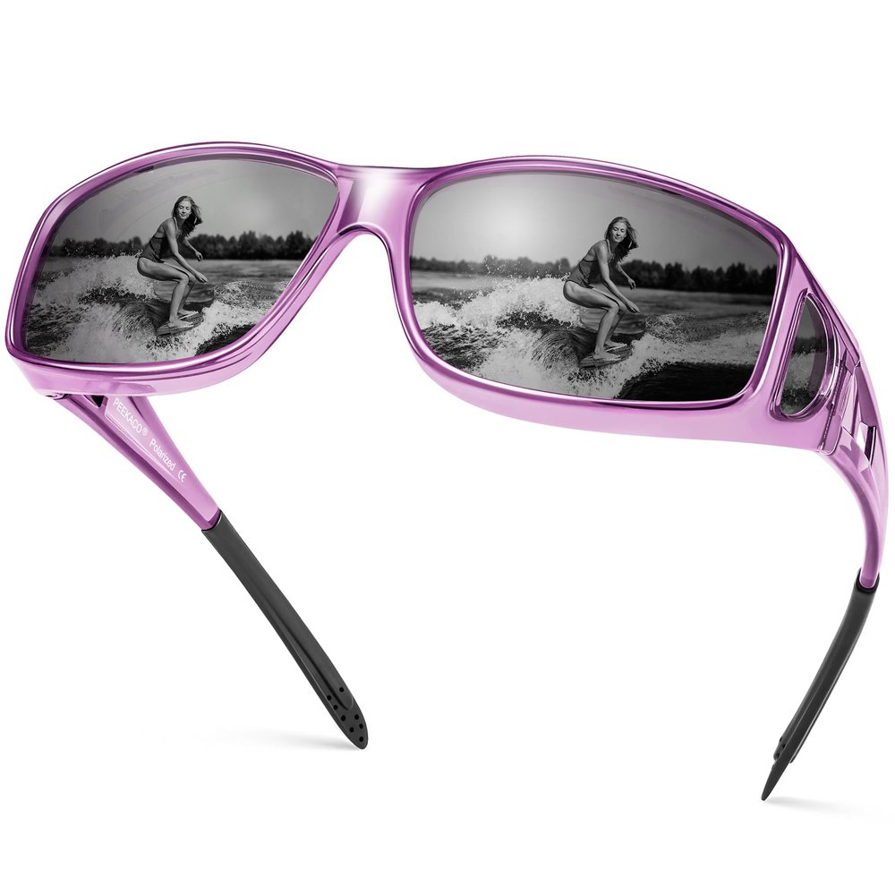 Peekaco Polarized Sunglasses Fit Over Glasses for Women Men, Wrap Around Summer Shades UV400 Protection