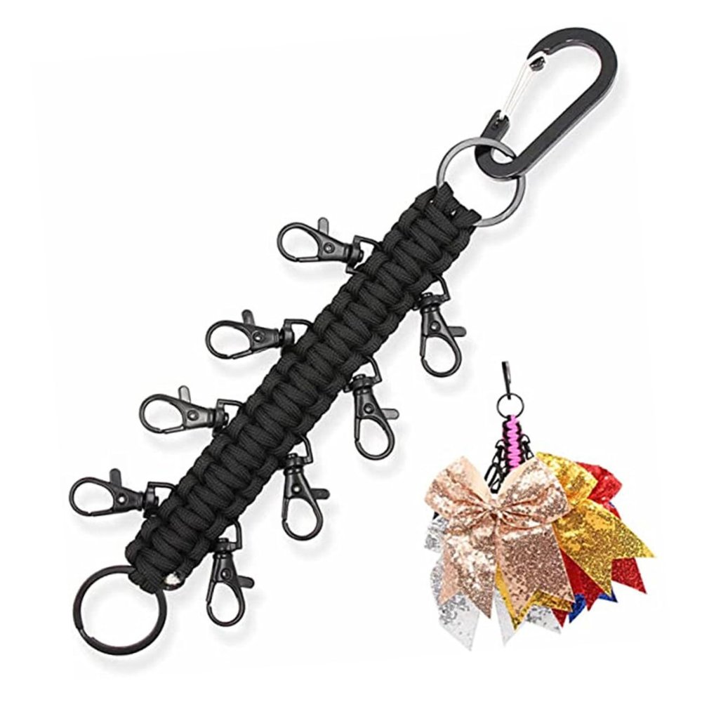 Outanaya 1pc Handwoven Parachute Cord Keychain Climbing Carabiner Outdoor Key for Mountaineering Hiking Camping Black