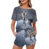 HELLHERO Women's 2 Piece Pajama Sets Cat Tiger Loungewear Two Piece Pjs Set with Pockets Summer Short Sleeve T-Shirt and Short Sleepwear Home Wedding Party 2X view 1