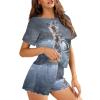 HELLHERO Women's 2 Piece Pajama Sets Cat Tiger Loungewear Two Piece Pjs Set with Pockets Summer Short Sleeve T-Shirt and Short Sleepwear Home Wedding Party 2X view 3