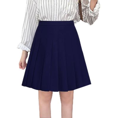 ZHANCHTONG Women's High Waist A-Line Pleated Mini Skirt Short Tennis Skirt (Midi-Navy,M)